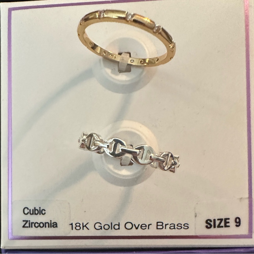 NWOT And Now This 18K Silver Plated Chain Link Duo Ring Set, Size 9